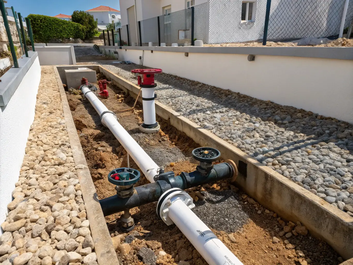 A section of a PVC pipe system used in a sewer application, highlighting its corrosion resistance and smooth inner surface for efficient flow.